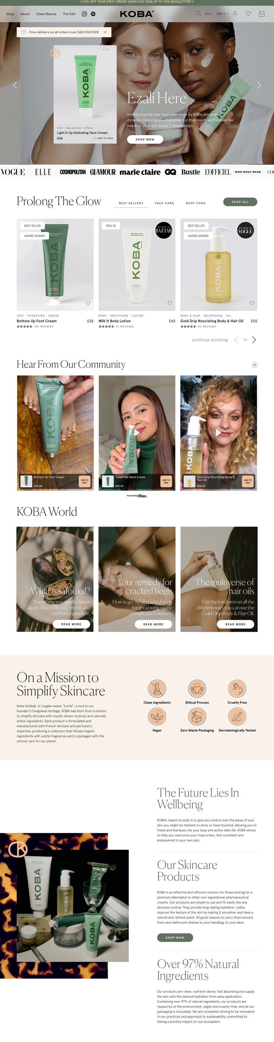 skincare ecommerce homepage