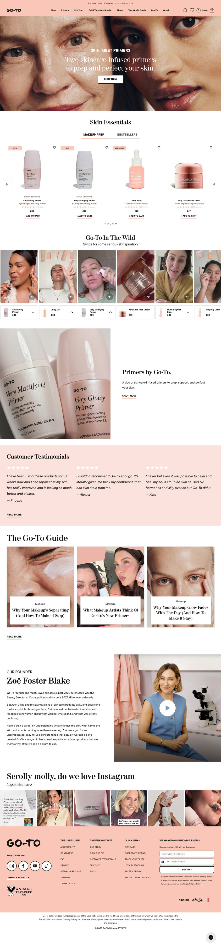 go to skincare homepage ecommerce