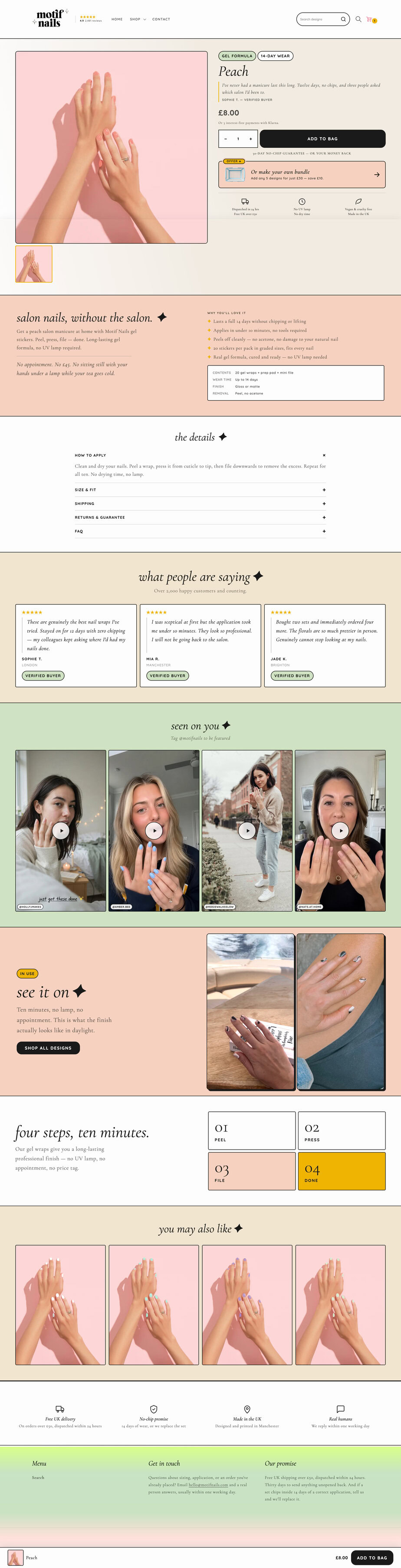 Shopify product page after customisation, built with Claude Code from a supplied layout