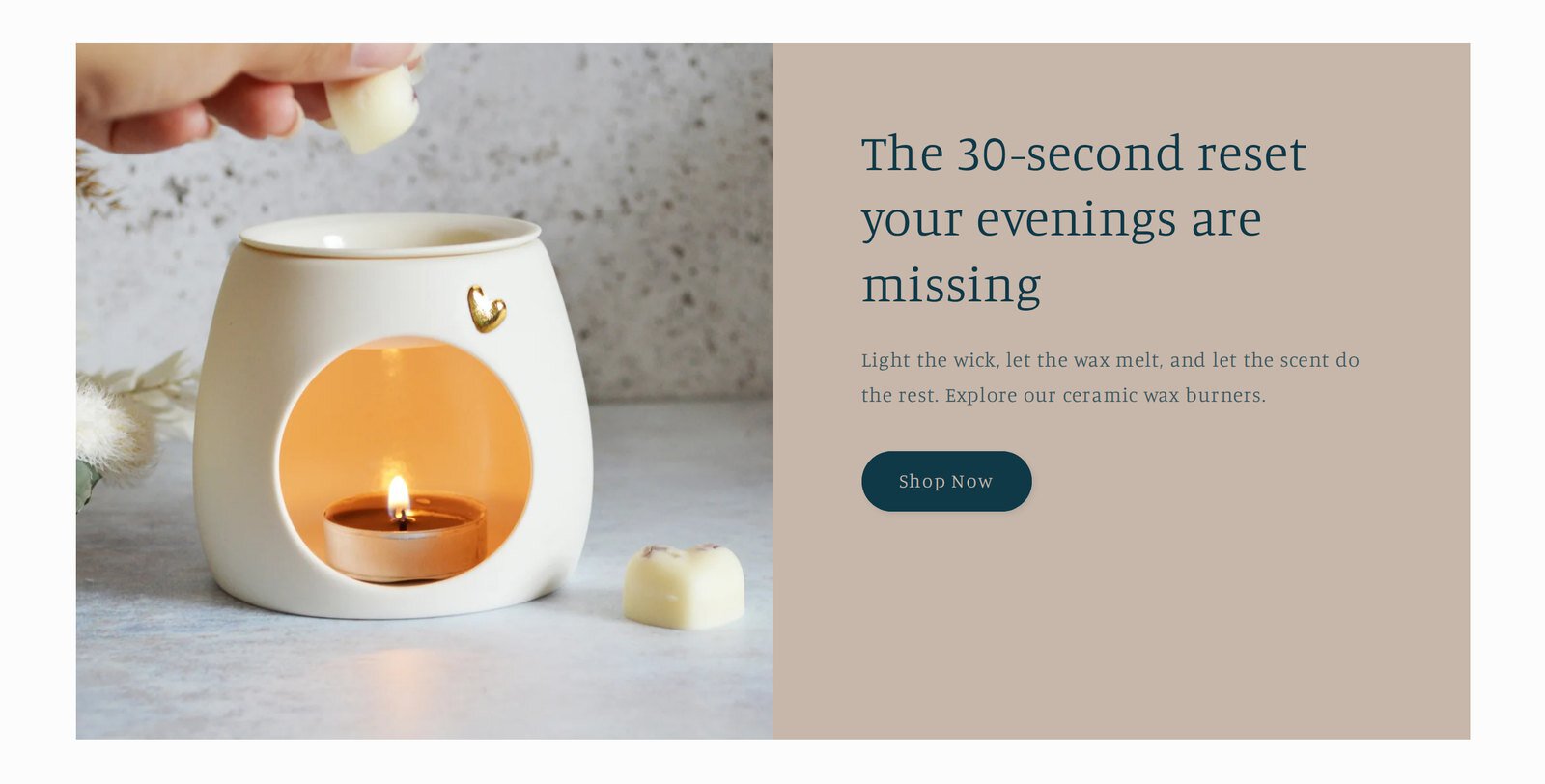 After: a wax burner hero with a Shop Now button
