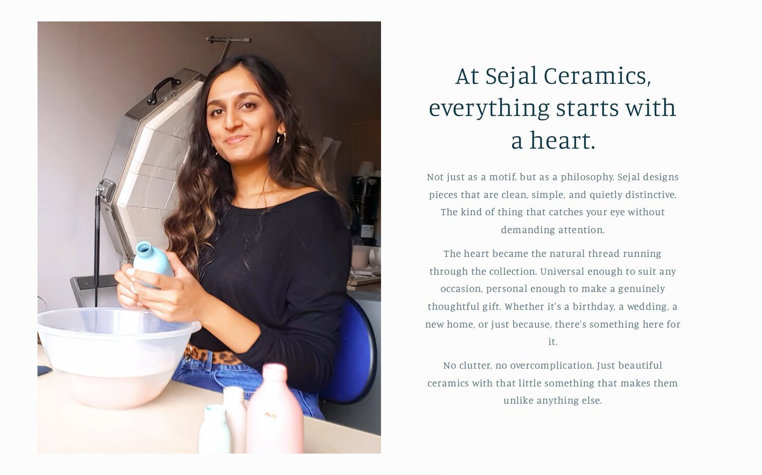 A section introducing Sejal with her photo