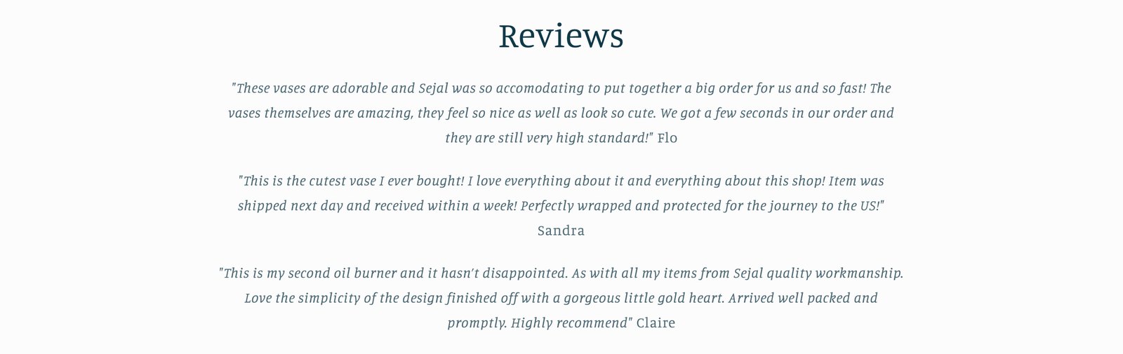 Before: three reviews as a block of italic text