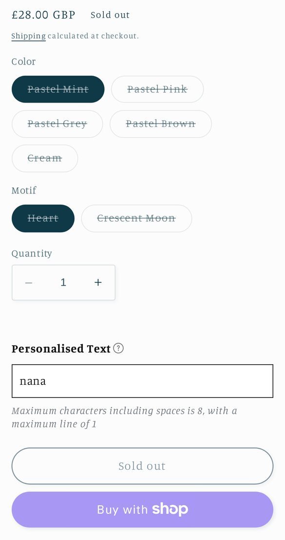 Sejal Ceramics product page on a phone with a Personalised Text field above the buy button